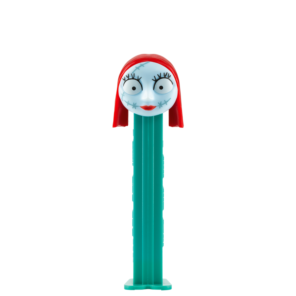 Vollständige Vorderansicht des PEZ-Spenders von Sally vor einem schwarzen Hintergrund.