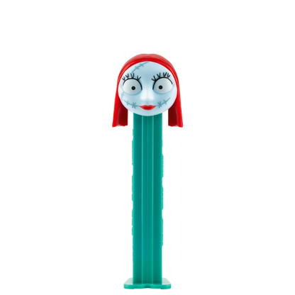 Vollständige Vorderansicht des PEZ-Spenders von Sally vor einem schwarzen Hintergrund.