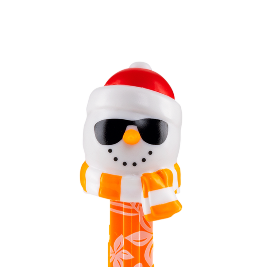 PEZ Spender von Sommer Schneemann mit roter Weihnachtsmütze, Sonnenbrille & Schal.