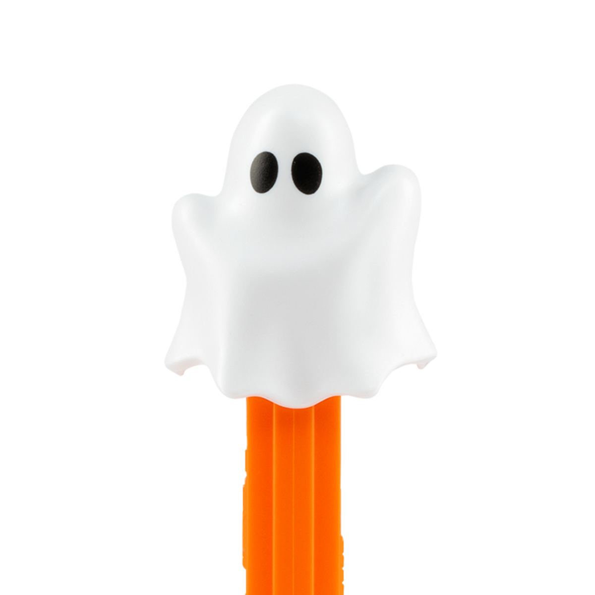 PEZ Spender von Geist Spooky. Spooky ist ein weißer Geist mit 2 großen schwarzen Augen ohne Mund.