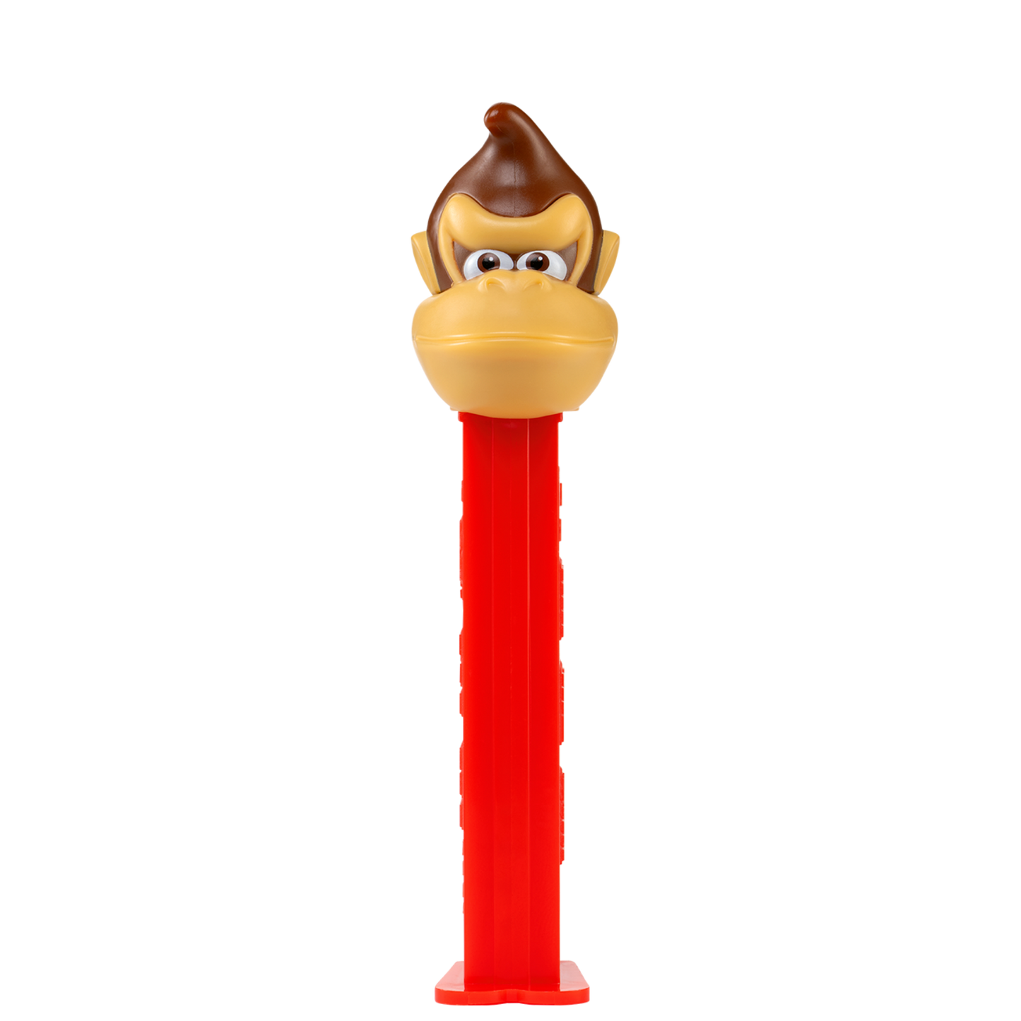 Brauner PEZ-Spender mit roter Box in Form von dem Affen Donkey Kong aus Super Mario.