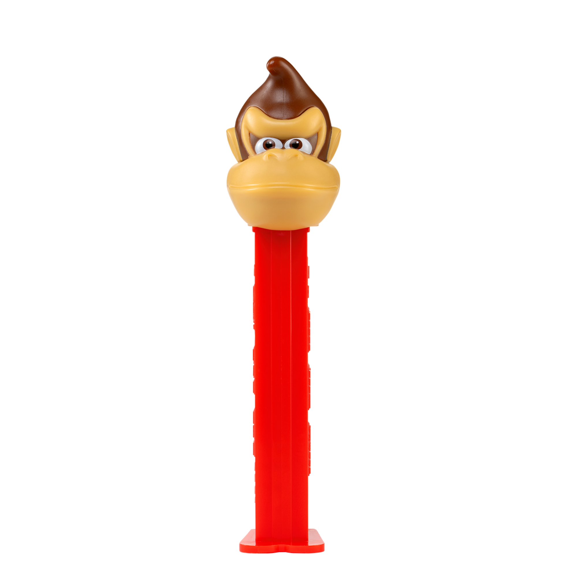 Brauner PEZ-Spender mit roter Box in Form von dem Affen Donkey Kong aus Super Mario.