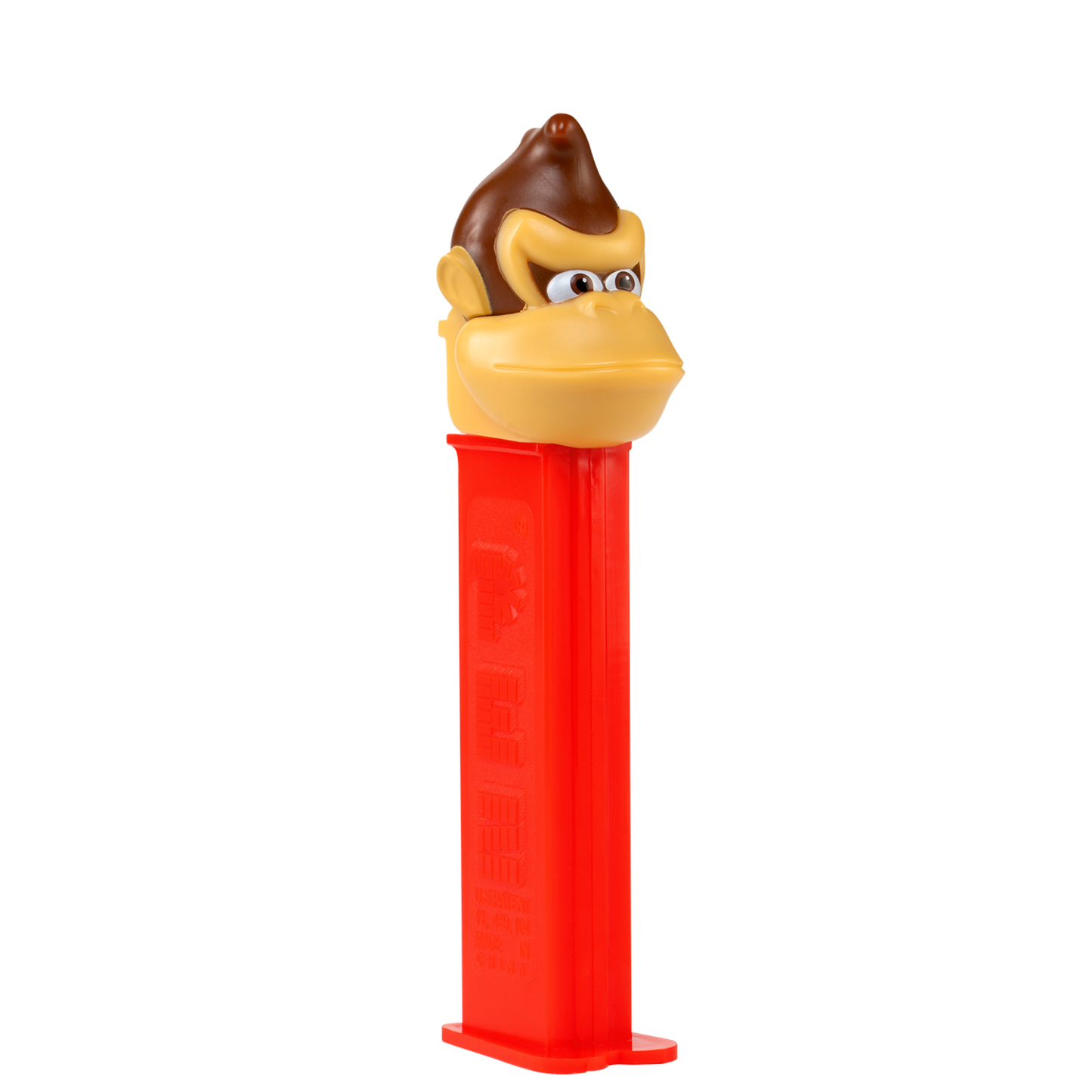 Brauner PEZ-Spender mit roter Box in Form von dem Affen Donkey Kong aus Super Mario