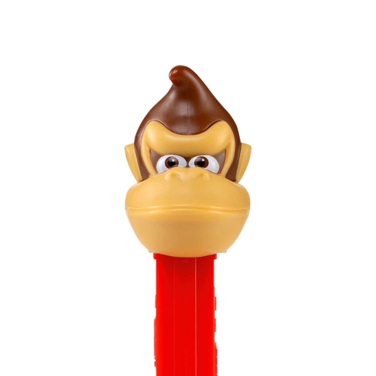 Brauner PEZ-Spender mit roter Box in Form von dem Affen Donkey Kong aus Super Mario.
