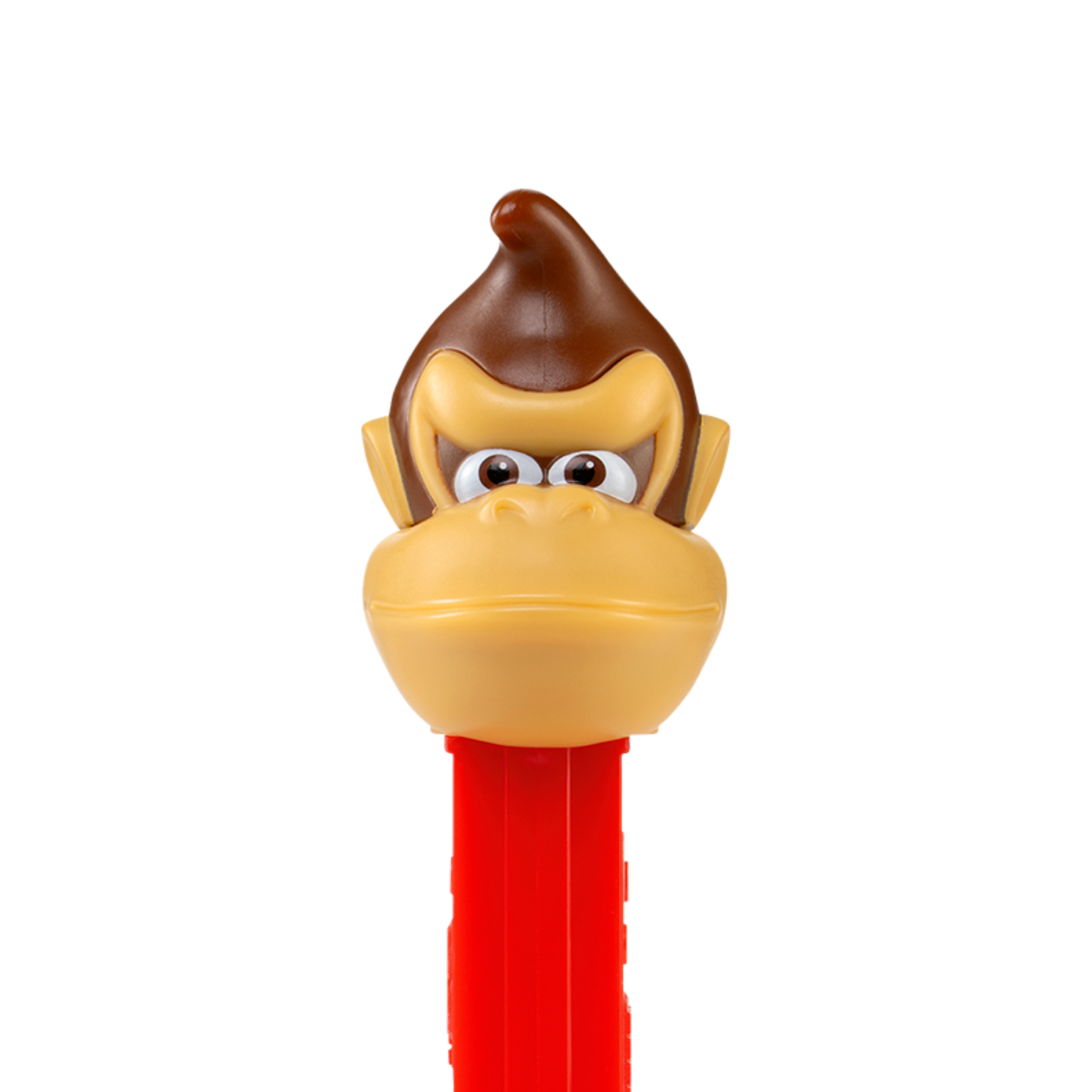 Brauner PEZ-Spender mit roter Box in Form von dem Affen Donkey Kong aus Super Mario.